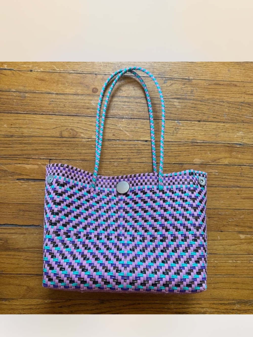 Woven Pink & Teal Tote Bag